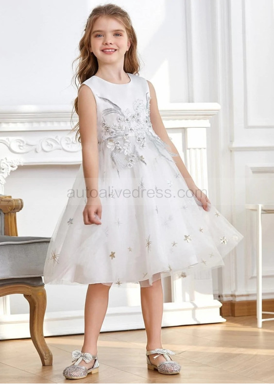 Beaded Embroiered Lace Star Tulle Dreamy Flower Girl Dress